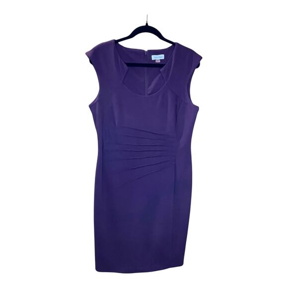 Calvin Klein Plum Hip Pleated Sheath Dress Size 14 Elegant Career & Evening Wear - Picture 5 of 8